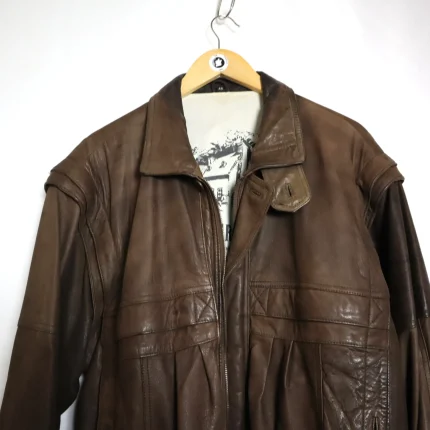 Vintage 90s Brown Leather Bomber Jacket 2-in-1 | Size Medium | Men's
