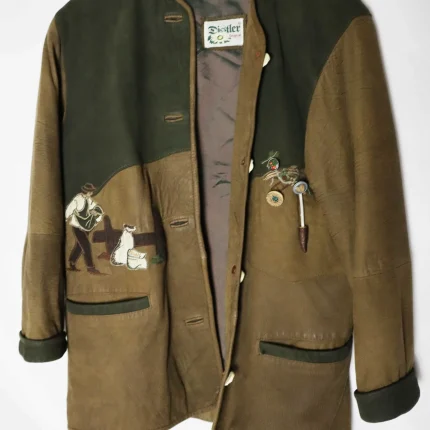 Unique Vintage Forest Green-Brown Trachten Jacket with Rural Embroidery old school clothes