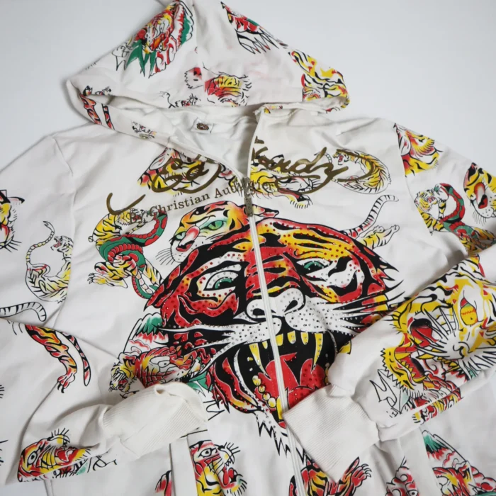 Ed Hardy Y2K Λευκή Tiger Print Ζακέτα - Size Large