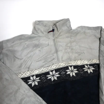 Snowflakes Fleece: Grey Black Quarter Zip Sweater 2XL