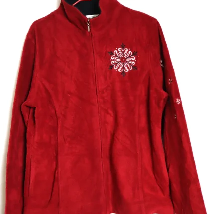 Northern Reflections Red Fleece Jacket | Embroidered Snowflake | Women's L