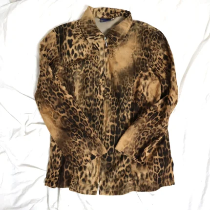 Y2k Print Tiger Collared Velvet Zip Up Jacket Size S-M (Women)