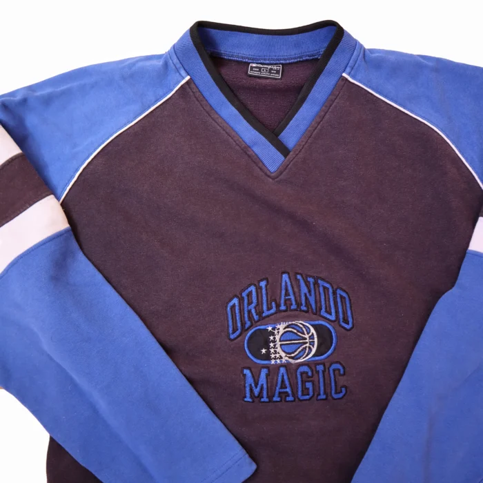 vintage Champion sweater, Orlando Magic, NBA streetwear, men's medium, retro basketball, 90s sportswear, vintage NBA sweater, Champion Magic pullover, V-neck sweater, basketball fan gear